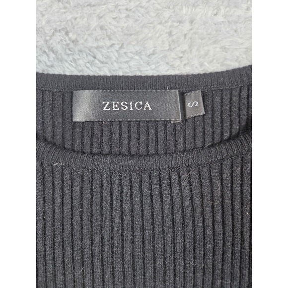 Zesica Womens Black White Striped Ribbed Knit Long Sleeve Top Small - Picture 2 of 7